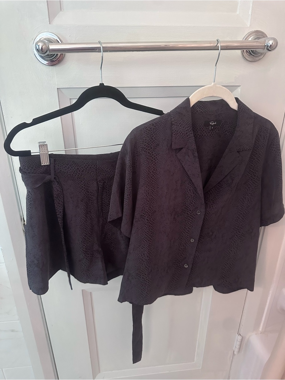 100% Silk Rails Brown Snake-Print Button Shirt and Short Set